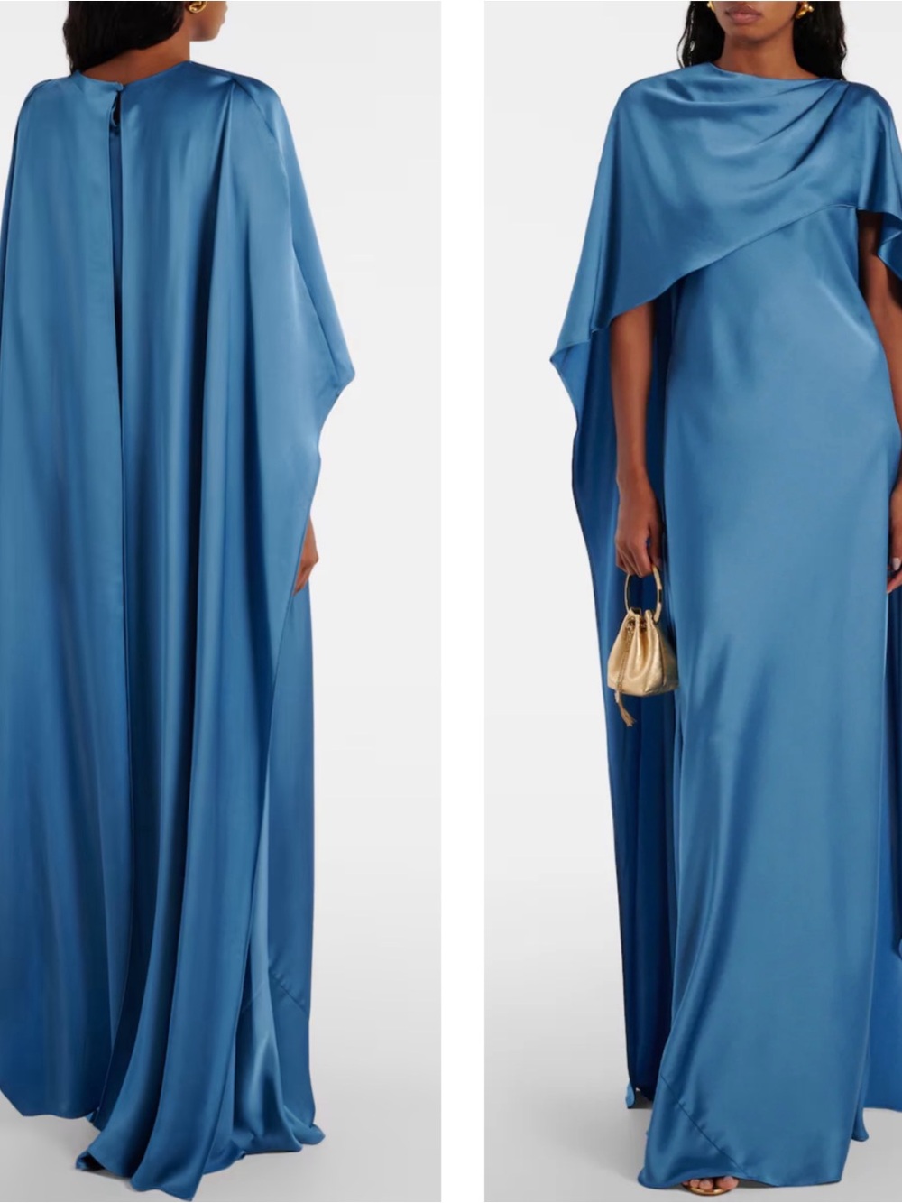 JONATHAN SIMKHAI Izel Cape Satin Blue Maxi Dress Size 4 - Picture 2 of 10
